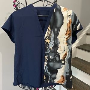 Shein Woman’s short sleeve shirt blouse navy blue size medium